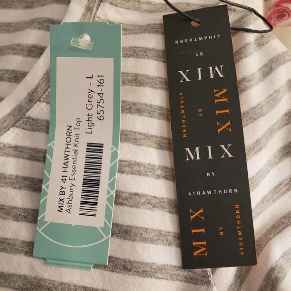 Mix 41 Hawthorne Gray White Striped Shirt Top - Picture 5 of 11